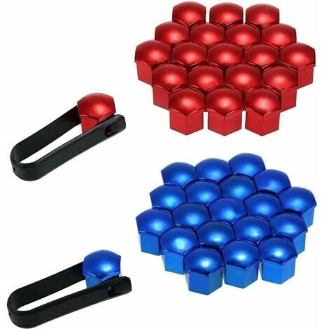 Capuchon de Roue 40 Pièces Capuchon Ecrou 17mm Capuchons Protection Hexagonal pour Écrous de Roue Universel Cache Écrou de Roue avec Outil Demontage(Rouge,Bleu),de (1/4)