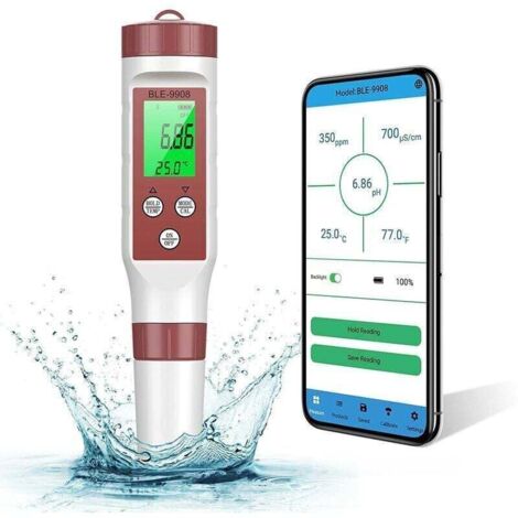 Testeur pH Mètre Electronique Bluetooth 7-1,ATC Testeur de Qualité de l'eau/PH/TDS/EC/ORP/SG(précision0.01),Étalonnage AutomatiquePH-mètre Rétroéclairé pour Eau Potable, Aquarium,Piscine,de