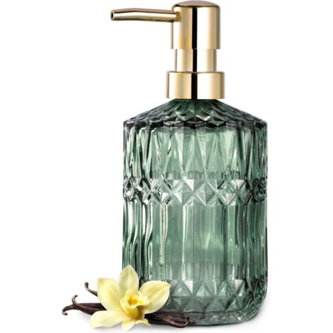 Distributeur de Savon en Verre Transparent avec Pompe en Plastique ABS, Distributeur de Lotion pour Cuisine, Salle de Bain (Vert) (1/4)