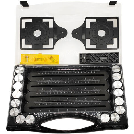 Un coffret Règle de mesure multi-angle pour carrelage - Outil d'angle noir - Pochoir d'angle en alliage d'aluminium - 12 outils latéraux - Convient pour la menuiserie, les carreaux de céramique