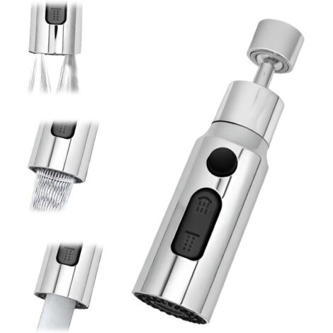 Douchette Evier Cuisine Robinet 360 Degres, Aérateur de Robinet 3 Modes Embout Robinet Cuisine avec Aerateur, Mitigeur Evier Cuisine Tete de Robinet Rotative, Adaptateur Robinet Universal Orientable (1/4)