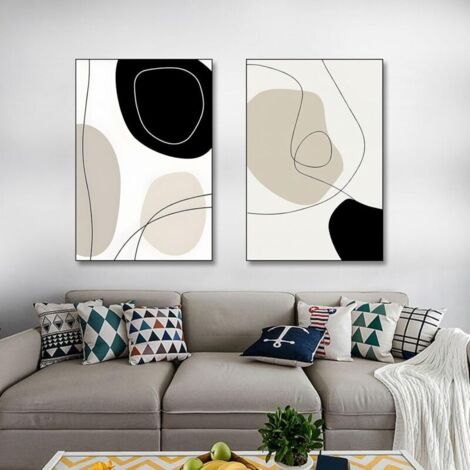 Poster de ligne abstraite géométrique moderne - Set de 2 - Pour salon, chambre à coucher - Sans cadre - A, 30 x 40 cm x 2 (1/4)