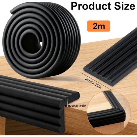 Protection Coin de Table Bébé, Protection des Bords pour Meubles, 200cm x 80mm x 8mm W-Forme Universel Rouleau en Mousse, Protections Angle Table Bebe, Kit de Sécurité pour Bébé Enfants, Noir (1/3)