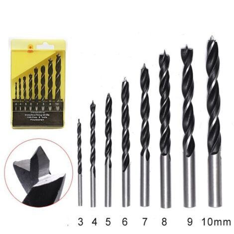 8 pièces Jeu de forets pour le bois 3 mm, 4 mm, 5 mm, 6 mm, 7 mm, 8 mm, 9 mm, 10 mm (1/4)