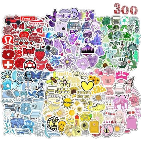 300 Pcs Aesthetic Couleurs Stickers, Imperméable Vinyle Autocollant pour Telephone Ordinateur Portable MacBook Scrapbooking Bouteille Isotherme Valise Guitare Tasse Skateboard Journal etc (1/4)