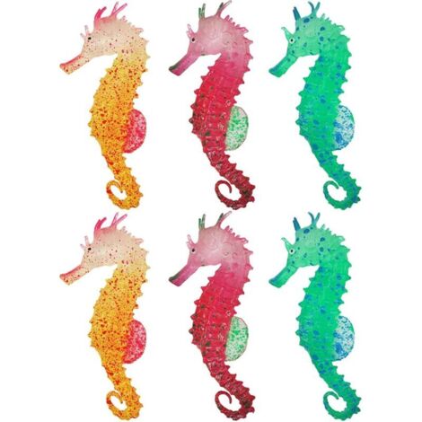 6 PCS Lumineux Silicone Hippocampe, Artificielle Hippocampe Décoratif Ornement Silicone Hippocampes Artificiels Lumineux Décoration d'Aquarium Lumineux Hippocampe Artificiel Ornement d'Aquar (1/4)