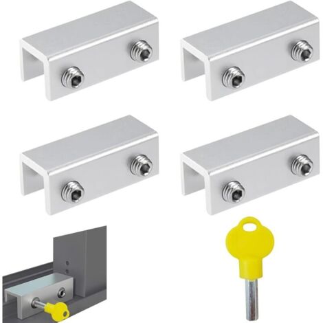 Verrou Porte Coulissante, 4 Pièces Bloque Porte Coulissante, Réglable Verrou Baie Coulissante, Sécurité et Antivol Fermeture Baie Coulissante, avec Clé, pour Portes et Fenêtres Coulissantes (1/4)