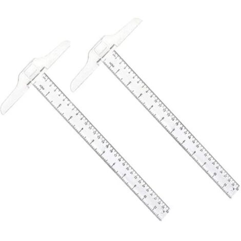 2 Pcs T Carré Plastique Transparent,T Règle Double Face T Carré Règle T Carré pour Dessin et Disposition Générale Travail Bureau Esquisse Outil de Mesure 30 cm