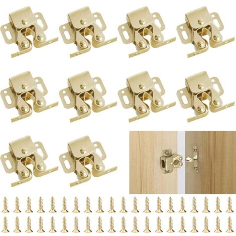 10 Pièces Loqueteau Porte Placard,Fermeture Porte Meuble, Loqueteaux à Double Roulettes avec 40 vis,Loquets pour Placards,Armoire,Meubles de Maison (1/4)