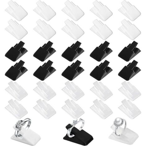 30 Pièces Présentoir à Bagues, Anneau en Plastique Présentoir Bague Présentoir au Détail Bijoux Organisateur Titulaire Organisateur de Bagues (Noir, Blanc, Transparent)