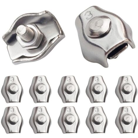 20 Pièces Pince câble métallique Serre-Câble Acier M3 Wire Rope Clips Pour Câble d’Acier 1,5mm-3 mm Serre Cable en Acier Inoxydable Pour Les Chantiers de Construction et Les Navires (1/4)