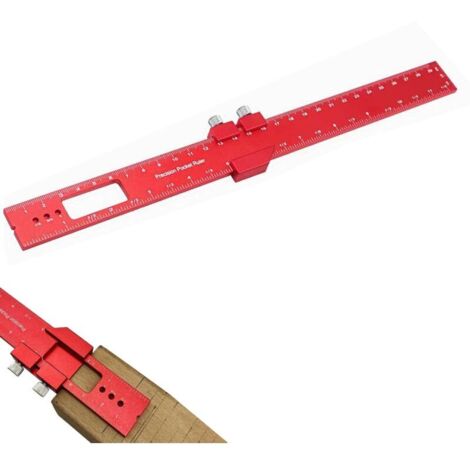 Règle de traçage de précision 300mm, Outil de traçage en métal avec butée pour le travail du bois, Marques 45 et 90 degrés pour mesure et dessin, Rouge