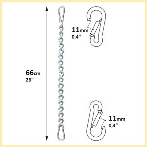 Chaîne avec Deux mousquetons, Fixation Variable pour Chaise hamac jusqu'à 230 kg (Chaîne 66 cm) (1/3)