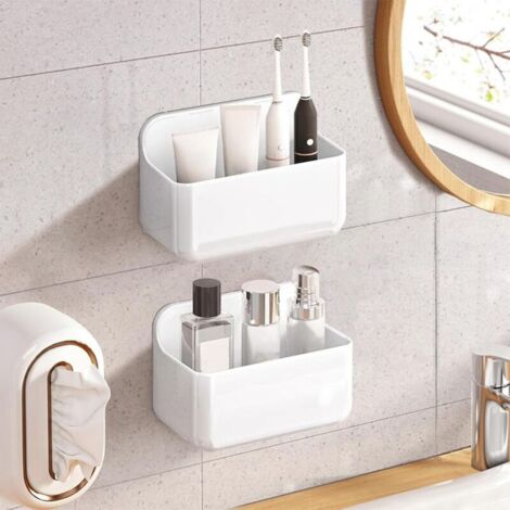 2 Pièces Etagere Douche Sans Percage, Porte Shampoing Douche Adhésive, Étagère Murale Salle de Bain Sans Percer, Support Gel Douche Séchage Rapide pour Salle de Bain (Petit-Blanc)