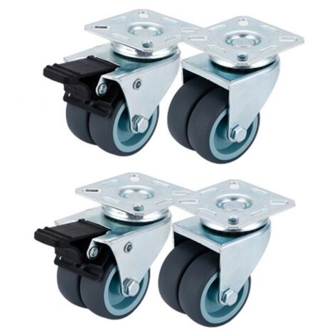 Jeu de 4 Roulettes pour meubles 50 mm - Roulettes pivotantes avec frein - 2 Roulettes avec Frein, 2 Roulettes Pivotantes Roulettes charge lourde pour usage intérieur et extérieur - Roulettes industrie
