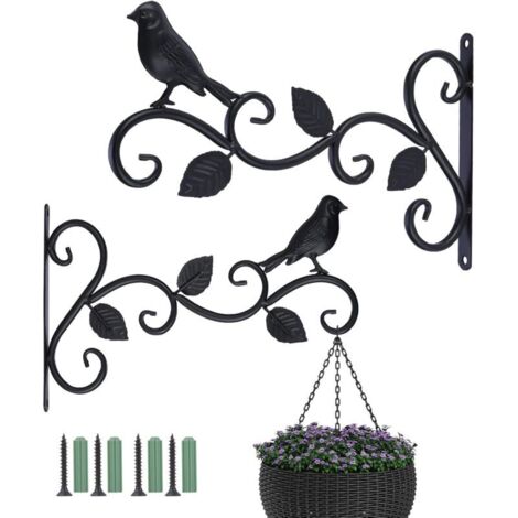 Lot de 2 supports de panier à suspendre pour extérieur, 30,5 cm, crochets décoratifs en métal pour plantes suspendues, mangeoires à oiseaux, lanternes (3 feuilles), Noir, 30cm L x 19cm H (1/4)