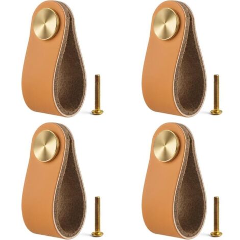 Poignées en Cuir Pour Meubles, 4 Poignées de Meubles en Cuir, Boutons de Tiroirs Chics, Poignées d'armoires, Boutons de Meubles pour Commodes, Cuisines, Armoires (1/4)