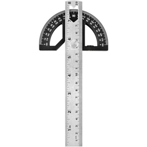 Règle d'angle rapporteur – Jauge réglable en acier inoxydable avec mesure de 0 à 180 degrés pour travaux de menuiserie (noir, 20,3 cm, alliage) (1/4)