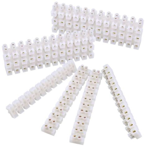 10 PCS Barrette de Connexion 10A Bloc à 12 Bornes Avec des Vis Blocs de Jonction Électriques Double Rangée pour Fils de Raccordement, Appareils Électriques, Armoires Électriques, Blanc (1/4)
