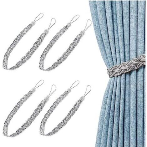 58cm 2 Paires d'embrasses de Rideaux tressées Gris argenté pour Rideaux, embrasses de Rideaux de Type Simple, Corde à Nouer pour Rideaux