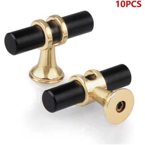 Lot de 10 Boutons de Tiroir Monotrou en T,Moderne Poignée T Armoire Porte Alliage de Zinc Unique Trou Boutons pour Cuisine Meuble Armoire Placard Chambre Vis Inclus,Noir Avec Base Dorée (1/4)