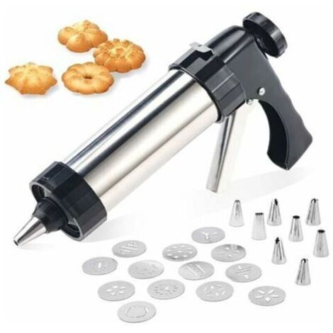 Seringue Patisserie Inox Professionnelle Presse a Biscuit Pistolet Patisserie avec 13 Disques Biscuits et 8 Douilles,de (1/4)