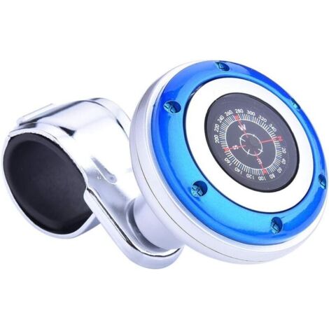 (Bleu)Volant de voiture Spinner Bouton, Volant de voiture Booster Poignée Ball avec boussole, Booster de volant Boule de puissance universelle de bouton de rotation de volant de voiture