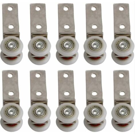 10 pack 1,9 cm Coude de conduit en métal Roulement Bloc de poulie avec deux Plastique de roue pour porte coulissante fenêtre Cabinet (1/4)