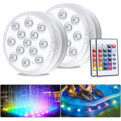 Lumière LED Submersible, Imperméable IP68, 13 LEDS Lumiere Piscine Avec Télécommande, RVB Changement de 16 Couleur Eclairage de Bassin Décoration pour Vase Base, Piscine, Aquarium(2 PCS) [Classe énerg (1/4)