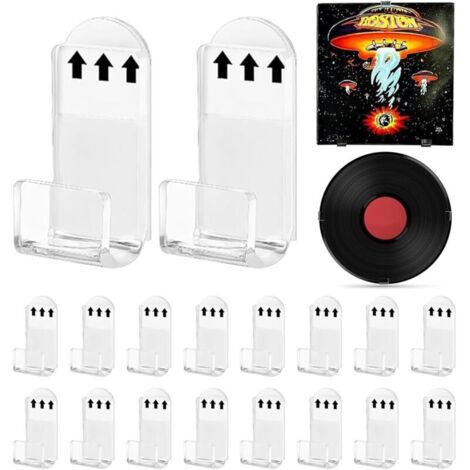 Lot de 18 Support Mural pour Disque Vinyle, Mount Minimaliste, Accroches Vinyle Muraux en Acrylique Support Autocollant pour Disques Vinyles CD et DVD Étagère, Porte Autocollant, sans Percer (1/4)