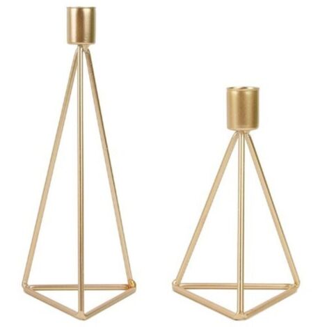 Lot de 2 Bougeoirs Chandeliers Candélabres en Or Métal Géométrique, Bougeoirs de différentes Tailles, Vintage Bougeoir de Décoration de Table Mariage, (1/4)