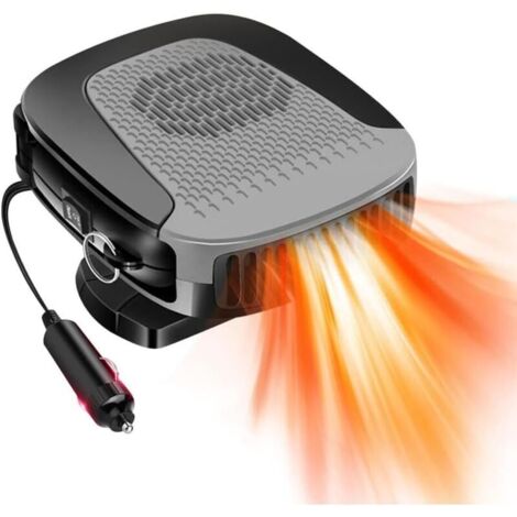 Chauffage de Voiture12V,Radiateur soufflant Voiture Portable,2 en 1 Chauffage Refroidissement Portable,Ventilateur de Chauffage,Dégivreur de Pare,Rotatif à 360°,Prise Allume Cigare- Gris