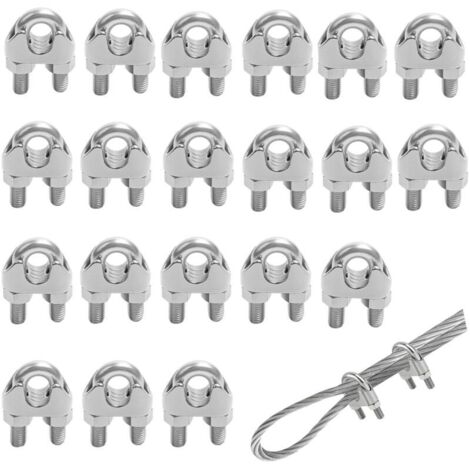 Lot de 20 Serre Cable Acier 5mm,304 Serre Cable Inox,Éviter la Rouille,Bonne Adhérence, pour Des Câbles Jusqu'à 5 mm de Diamètre(M5) (1/4)