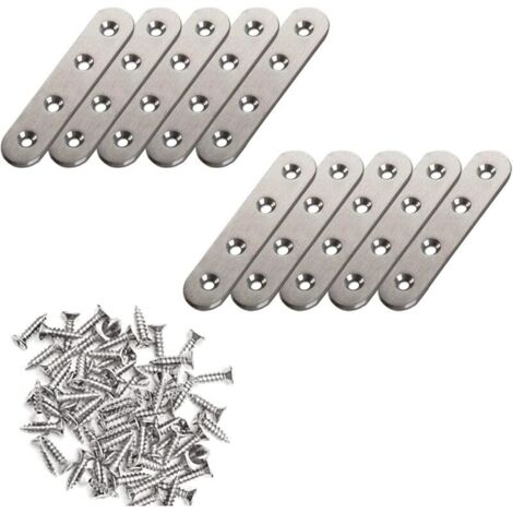 10 pièces Pattes D'assemblage en Inox Sont, Plaque de Connexion de Réparation en Acier Inoxydable avec 40 vis de Réglage pour la Réparation de Meubles (76 mm x 16 mm) (1/4)