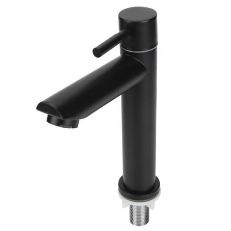 Robinet D'eau, Robinet D'eau D'évier de Cuisine à Poignée Unique en Acier Inoxydable, Robinet D'eau Froide Simple pour Lavabo G1/2in pour Salle de Bain Toilette Noir(Type droit (sans tube)) (1/5)