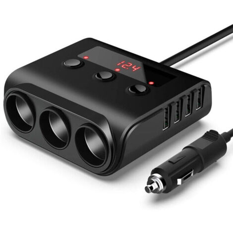 Chargeur de voiture 12V, un remorquage, trois prises allume-cigare, interface 4USB, affichage LED de la tension en temps réel,de (1/2)