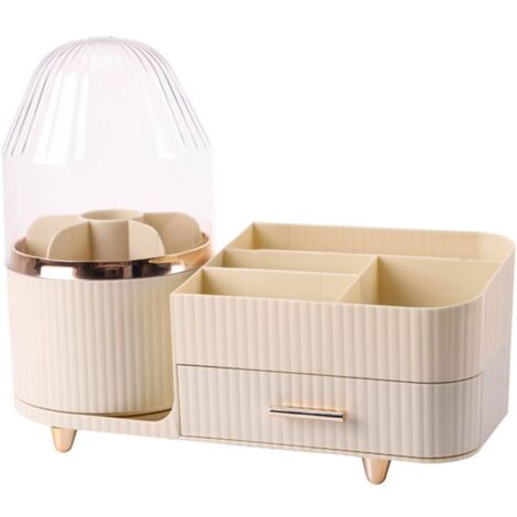 Organisateur de porte-pinceaux de maquillage rotatif avec tiroir, organisateurs de maquillage sur comptoir, grande organisation de maquillage, rangement de soins de la peau pour vanité, bureau, salle (1/4)