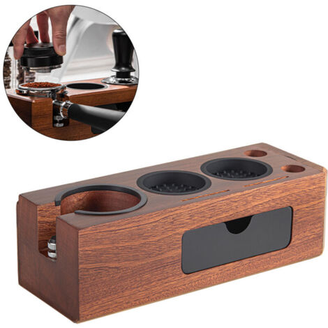 Station de tassage pour espresso, support en bois pour tasseur à espresso, 3 trous pour porte-filtres universels de 51 à 58 mm, tasseurs et niveleurs inclus, accessoires pour machine à espresso, organ (1/5)