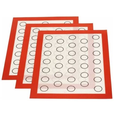 Tapis de Cuisson Silicone Set de 3 Feuille Réutilisable Anti-Adhérent Feuille de Cuisson Patisserie Pétrissage Pâte Tapis de Four pour Macaron Biscuit Pâte, 42x29.5cm rouge (1/4)
