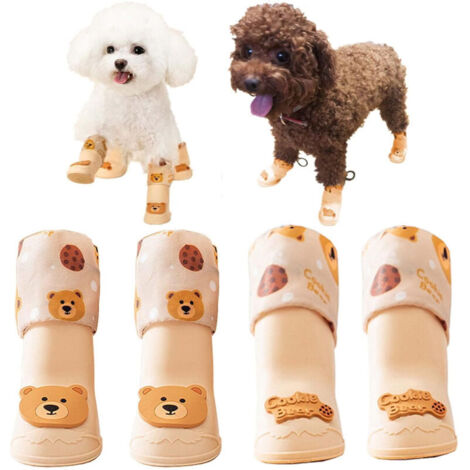 Lot de 4 bottes imperméables pour chiens, chaussures pour chiens de petite et moyenne taille, pour la neige et la pluie (marron)