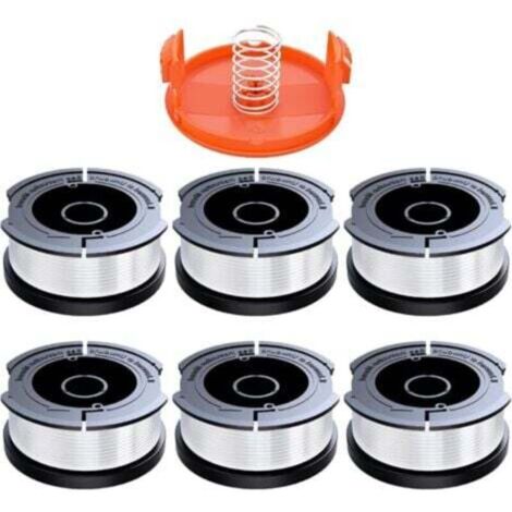 6 Pièces Bobine Fil Coupe Bordure Compatible avec Black et Decker,Ø1,65mm avec 10m Fil Coupe Bordure,Contient 6 Bobines de Coupe de Rechange,1 Couvercle de Bobine de Rechange et 1 Ressort de Rechange (1/4)