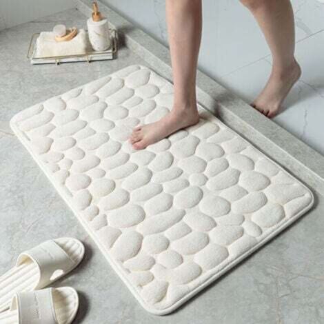 Tapis de sol gaufré en galets, tapis de sol absorbant antidérapant pour entrée de salle de bain (blanc lait, 40 x 60CM) (1/4)