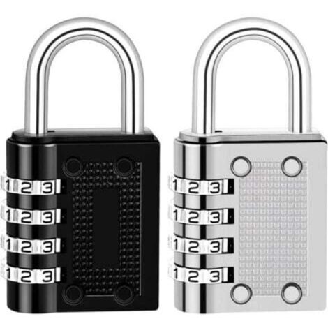 Lot de 2 Cadenas Code de 4 Chiffres, Cadenas à Combinaison Alliage de Zinc Cadenas Casier Code pour Valise Casier College Gym Avion(Noir,Argent)