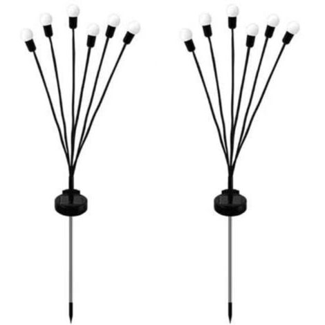 Lot de 2 lucioles solaires à 6 LED - Étanche - Étoiles - Pour jardin, allée, paysage, extérieur - Lumière chaude [Classe énergétique A+++] (1/4)