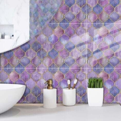 6 pièces autocollants muraux en écailles de poisson violet (15 x 15 cm) - Carreaux autocollants pour cuisine, salon, salle de bain et décoration intérieure PVC (1/4)