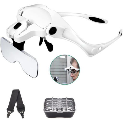 Lunette Loupe avec 2 LED - Tous Les Travaux de Précision,Réparations,Couture,Bijoux,Montres et Artisanat - 5 Lentilles Détachables (1.0X à 3.5X)