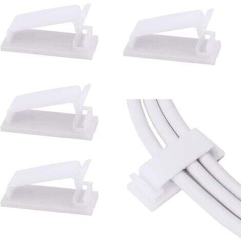 Lot de 50 clips de gestion de câbles auto-adhésifs (blancs), organisateurs de câbles, clips de fil, support de cordon pour TV, PC, câble Ethernet sous le bureau, la maison et le bureau. (1/4)