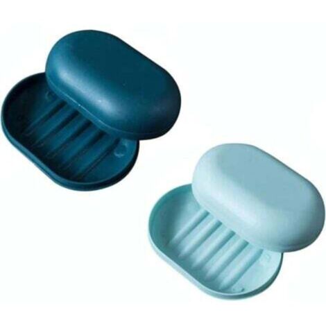 Lot de 2 porte-savon de voyage avec couvercle - Étanche - Pour douche, voyage, randonnée, salle de bain, école, salle de sport (1/4)