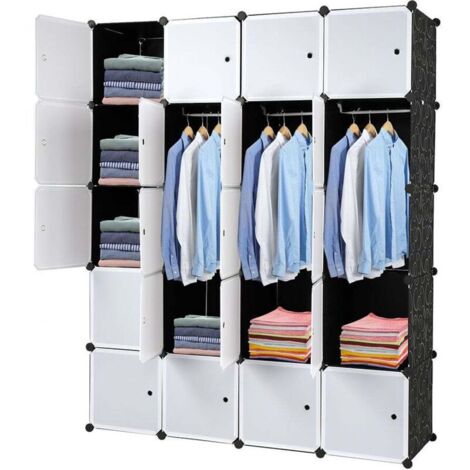 20 Cube Organisateur, Étagères de Rangement Cubes en Plastique Empilables, Étagères Modulaires avec Tige de Suspension, 140 x 45 x 175 cm (1/4)