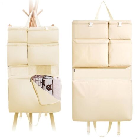 Rangement Porte à Suspendre,Etagere Suspendue pour Le Derrière Portes et en Voyage,Rangement Mural avec Sept Compartiments pour Ranger Vêtements,Chaussettes et Documents,1 Beige